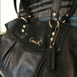 Coach Hand Bag Black crinkled textured leather